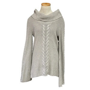 White House Black Market Sweater Women's Medium Brown Silver Cable Knit Pullover